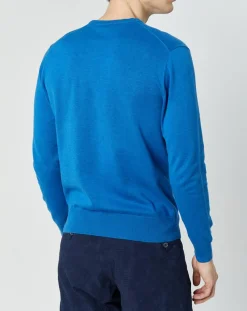 Homme Hackett London Pull en Coton & Soie col rond bleu vif