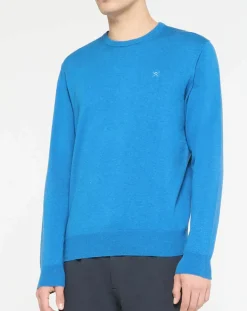 Homme Hackett London Pull en Coton & Soie col rond bleu vif