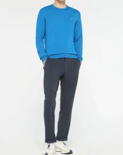 Homme Hackett London Pull en Coton & Soie col rond bleu vif