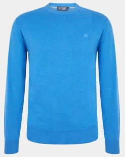 Homme Hackett London Pull en Coton & Soie col rond bleu vif
