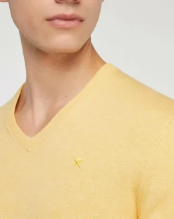 Online Hackett London Pull en Coton & Soie col V jaune