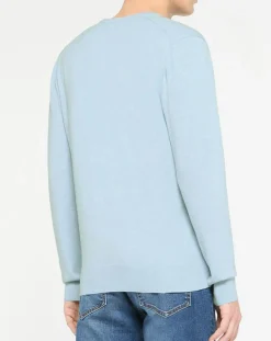 Homme Hackett London Pull en Coton & Soie col V bleu ciel