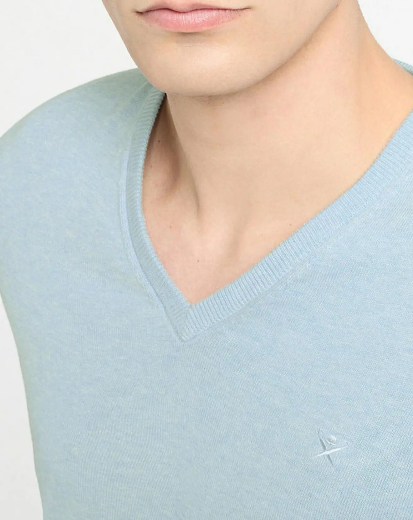 Homme Hackett London Pull en Coton & Soie col V bleu ciel