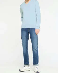 Homme Hackett London Pull en Coton & Soie col V bleu ciel