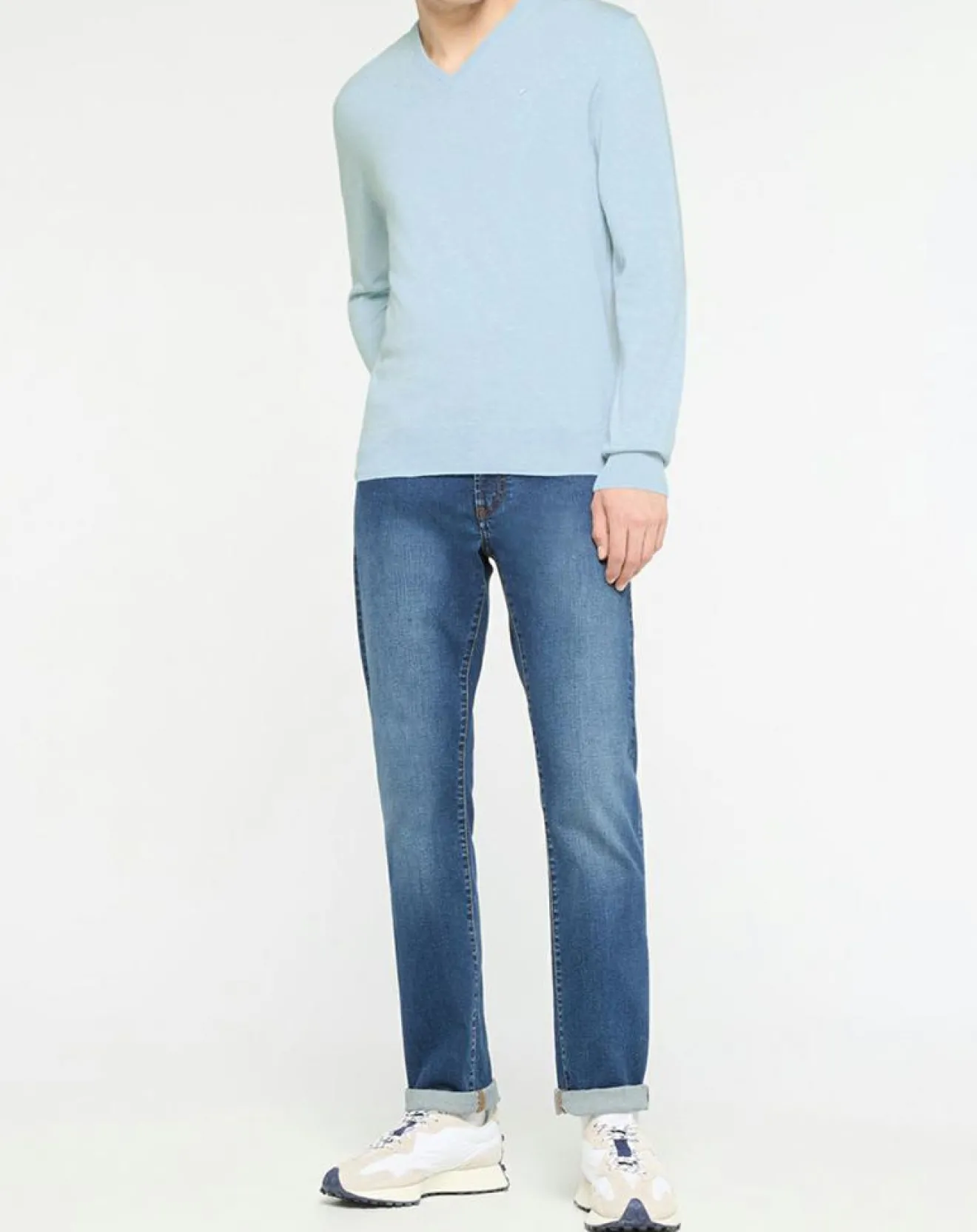 Homme Hackett London Pull en Coton & Soie col V bleu ciel