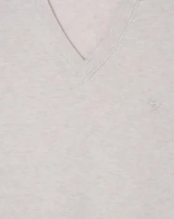 New Hackett London Pull en Coton & Soie col V écru chiné