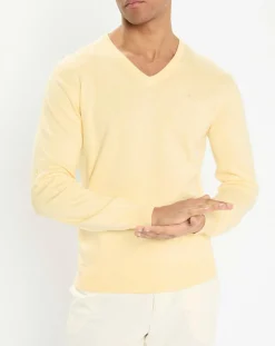 Homme Hackett London Pull en Coton & Soie col V jaune chiné