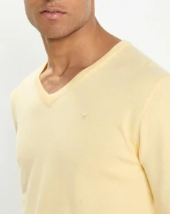 Homme Hackett London Pull en Coton & Soie col V jaune chiné