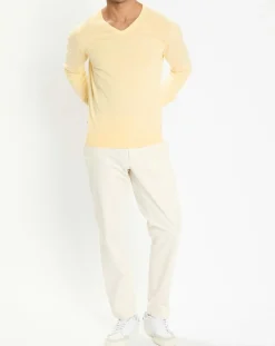 Homme Hackett London Pull en Coton & Soie col V jaune chiné