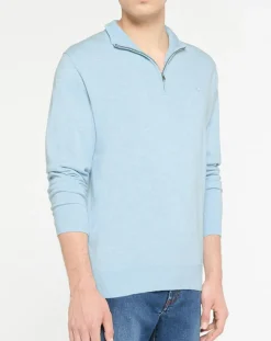 Homme Hackett London Pull en Coton & Soie zippé bleu ciel