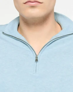 Homme Hackett London Pull en Coton & Soie zippé bleu ciel