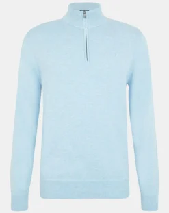 Homme Hackett London Pull en Coton & Soie zippé bleu ciel