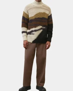 Outlet Marc O'Polo Pull en Laine & Alpaga mélangés jacquard Paysage chocolat