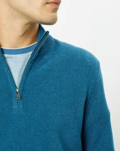 Homme Hackett London Pull en Laine & Cachemire mélangés 1/2 zip bleu clair