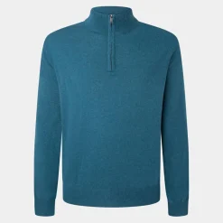 Homme Hackett London Pull en Laine & Cachemire mélangés 1/2 zip bleu clair