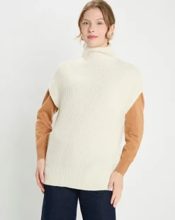 Femme Galeries Lafayette Pull en Laine & Cachemire col montant Shanghai écru