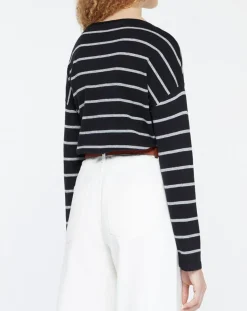 Femme Yerse Pull en Laine & Cachemire Julianne à rayures noir/gris