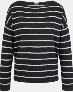 Femme Yerse Pull en Laine & Cachemire Julianne à rayures noir/gris