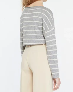 Clearance Yerse Pull en Laine & Cachemire mélangé Julianne à rayures gris/blanc