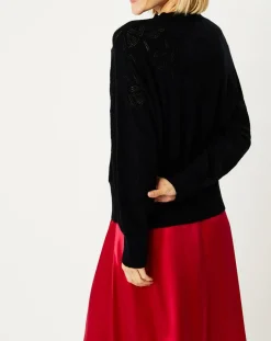 Online Galeries Lafayette Pull en Laine & Cachemire Foug ajouré col rond noir