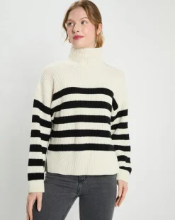 Femme Galeries Lafayette Pull en Laine & Cachemire Sydney rayure écru/noir