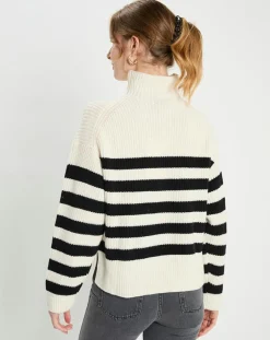 Femme Galeries Lafayette Pull en Laine & Cachemire Sydney rayure écru/noir