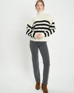 Femme Galeries Lafayette Pull en Laine & Cachemire Sydney rayure écru/noir