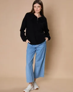 Femme Oscar et Louise Pull en Laine & Cachemire mélangés Maia 1/2 zip noir