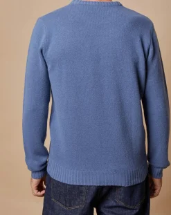 Homme Oscar et Louise Pull en Laine & Cachemire Georges col rond bleu denim