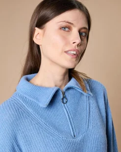 Online Oscar et Louise Pull en Laine & Cachemire mélangés Maia 1/2 zip bleu