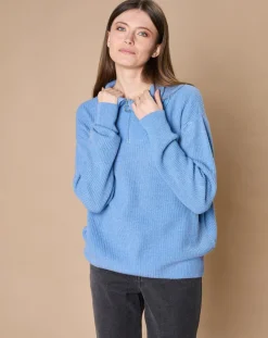 Online Oscar et Louise Pull en Laine & Cachemire mélangés Maia 1/2 zip bleu