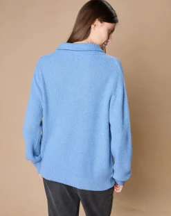 Online Oscar et Louise Pull en Laine & Cachemire mélangés Maia 1/2 zip bleu