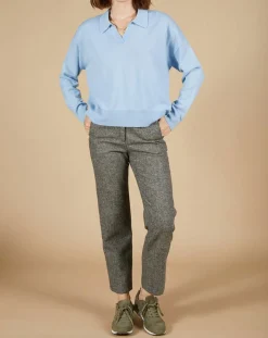 Femme Cashmere Tribu Pull en Laine & Cachemire Paloma col polo topaze