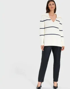 Outlet Zapa Pull en Laine & Coton Nalanda rayures écru/marine