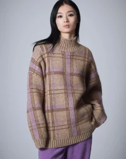 Hot Manoush Pull en Laine & Mohair mélangés Oversize Maille Carreaux unique