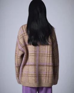 Hot Manoush Pull en Laine & Mohair mélangés Oversize Maille Carreaux unique