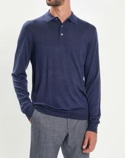 Best Hackett London Pull en Laine & Soie col polo bleu