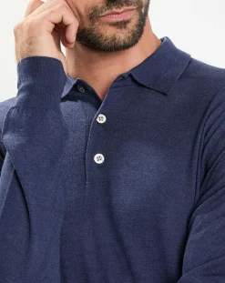 Best Hackett London Pull en Laine & Soie col polo bleu