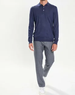 Best Hackett London Pull en Laine & Soie col polo bleu