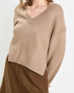 Discount Marc O'Polo Pull en Laine mélangée col V marron clair