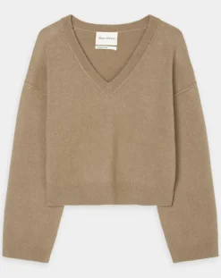 Discount Marc O'Polo Pull en Laine mélangée col V marron clair