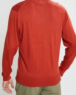 Homme Hackett London Pull en Laine mélangée col V coudières orange/rouge