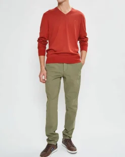 Homme Hackett London Pull en Laine mélangée col V coudières orange/rouge