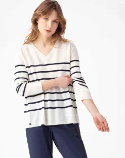 Femme Indies Pull en Laine mélangée Danae écru/marine