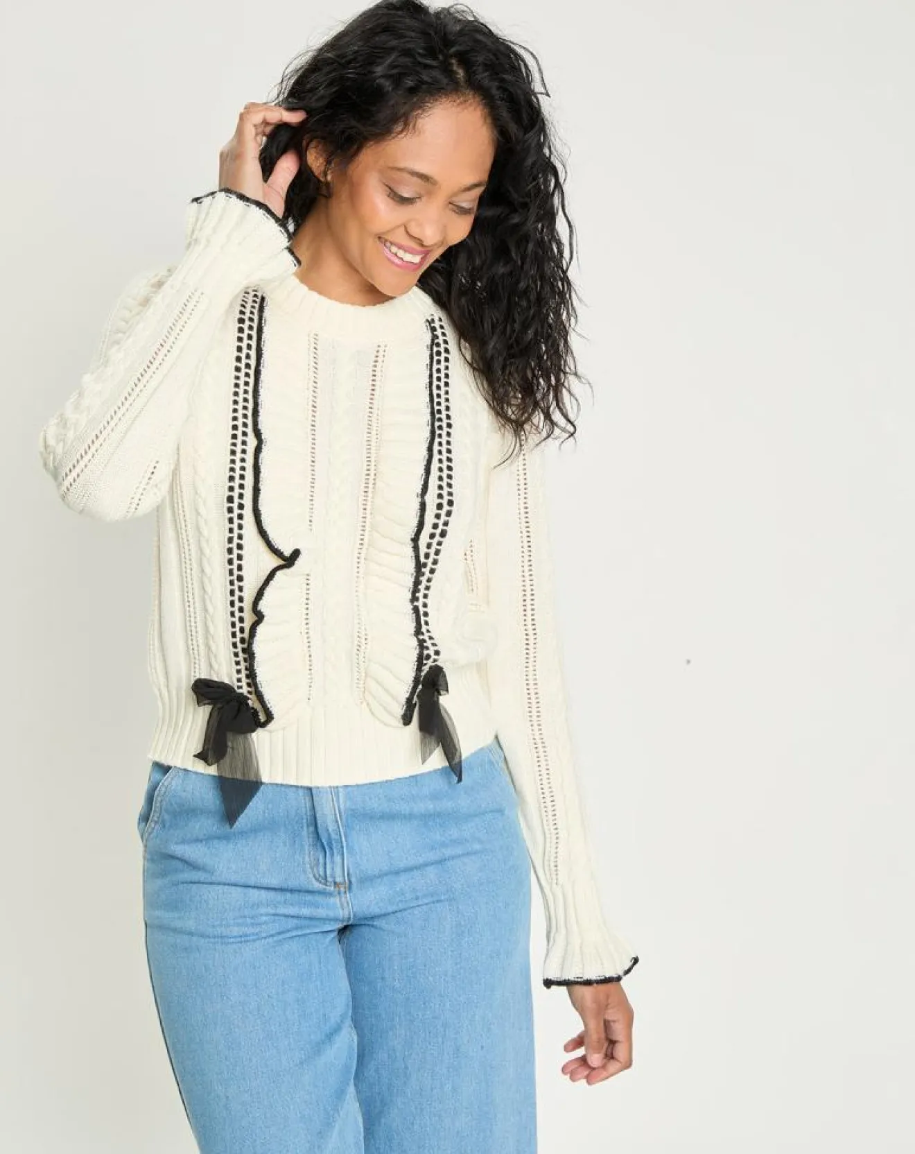 Online Manoush Pull en Laine mélangée Parure ecru