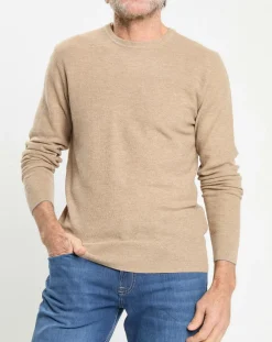 Homme Hackett London Pull en Laine, Soie & Cachemire col rond texturé beige