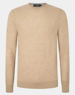 Homme Hackett London Pull en Laine, Soie & Cachemire col rond texturé beige