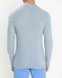 Homme Hackett London Pull en Laine, Soie & Cachemire col rond texturé bleu clair