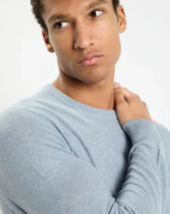 Homme Hackett London Pull en Laine, Soie & Cachemire col rond texturé bleu clair