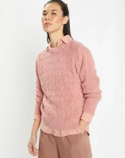 New Galeries Lafayette Pull en Maille pointelle mousseuse vieux rose